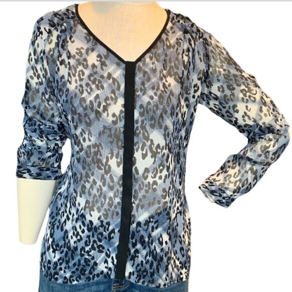 cAbi Style 977 Womens Sz S Fatale Leopard Print Patchwork Sheer Top 28P - Picture 3 of 6
